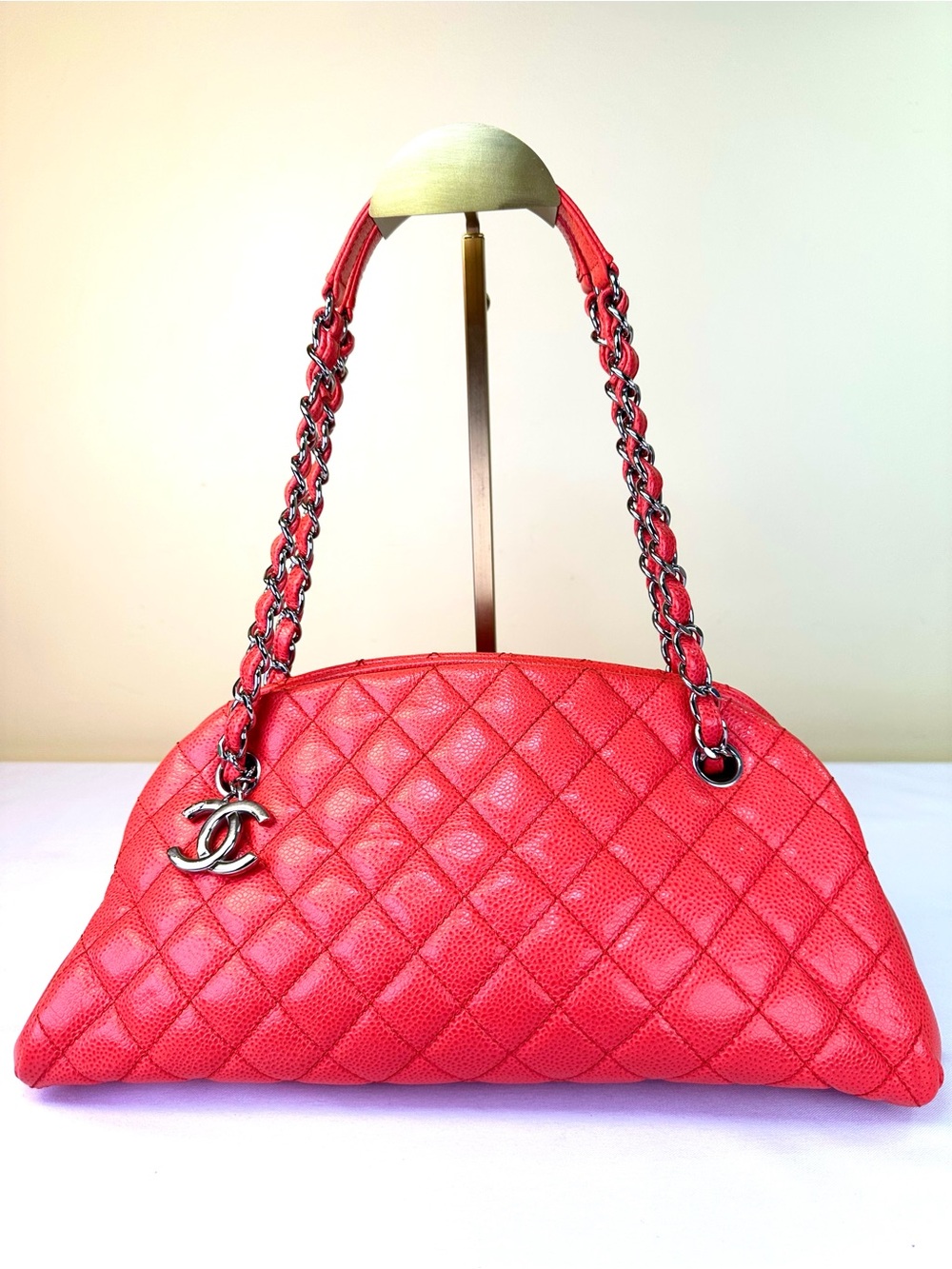 CHANEL Rare Just Mademoiselle Caviar Quilted Bowling Orange-Coral 2012-13 COA